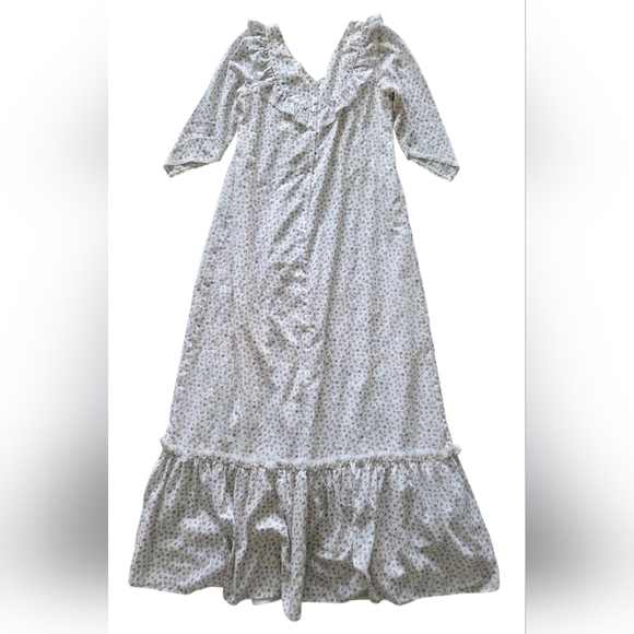 VTG 80s Carol Bennett White Ditsy Floral Hawaiian Muumuu Maxi Dress S/M Cottage - Picture 7 of 16